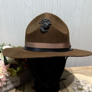 Vintage Broner US Marine Corps Campaign Cover Brown Wool Hat Made in USA Sz M